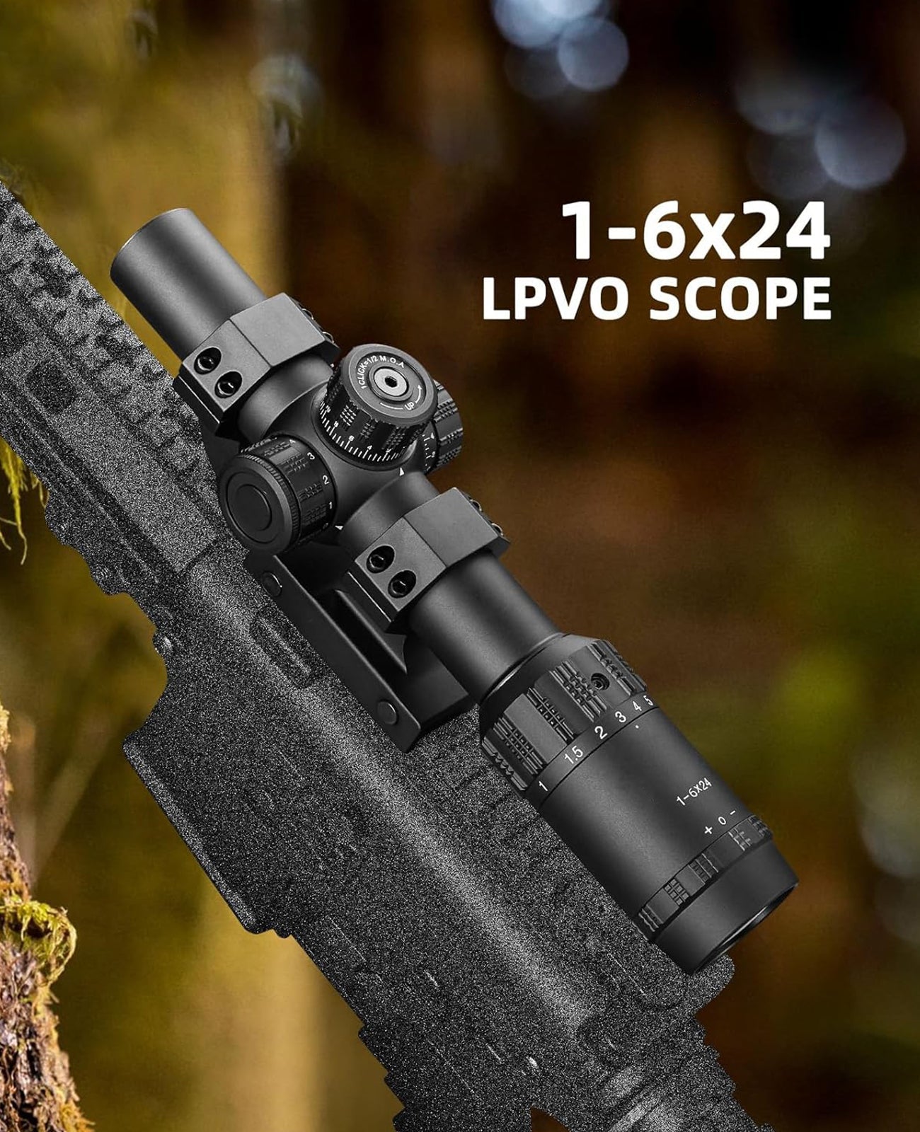 1-6x24 LPVO Rifle Scope with Cantilever Mount, High-Clarity Optics and 11-Level Red Illuminated Reticle for Enhanced Precision 6