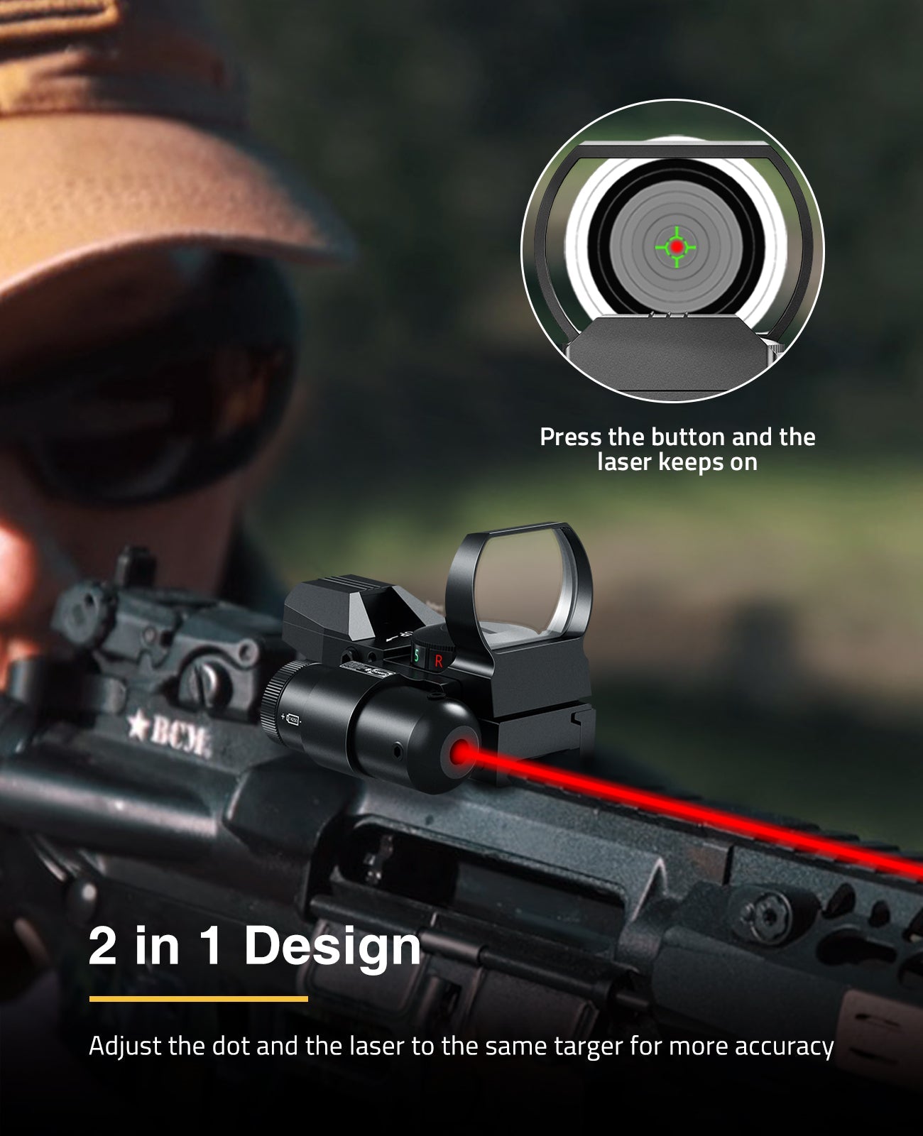 1X22X33 Red Dot Sight with Laser and 4 Reticle Options – Wide Field of View 2