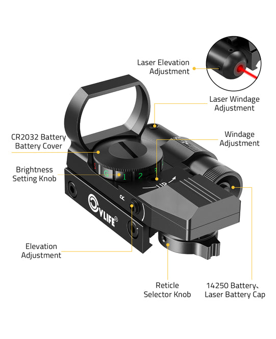 1X22X33 Red Dot Sight with Laser and 4 Reticle Options – Wide Field of View 5