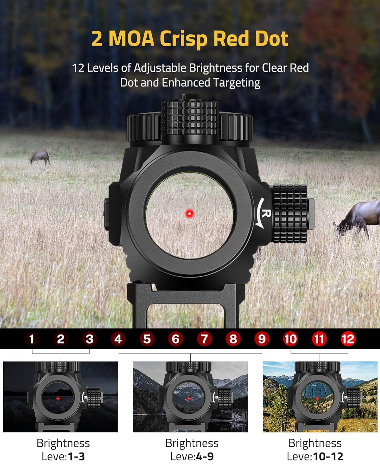 1x20mm Red Dot Sight with 2 MOA Dot, 12 Brightness Levels, Waterproof and Durable Design for Accurate Targeting 2