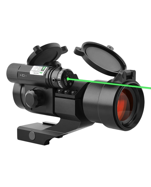 1x30mm Red Dot Sight Scope with Green Laser for 20mm Picatinny Rail – Waterproof, Shockproof, Adjustable Brightness 0