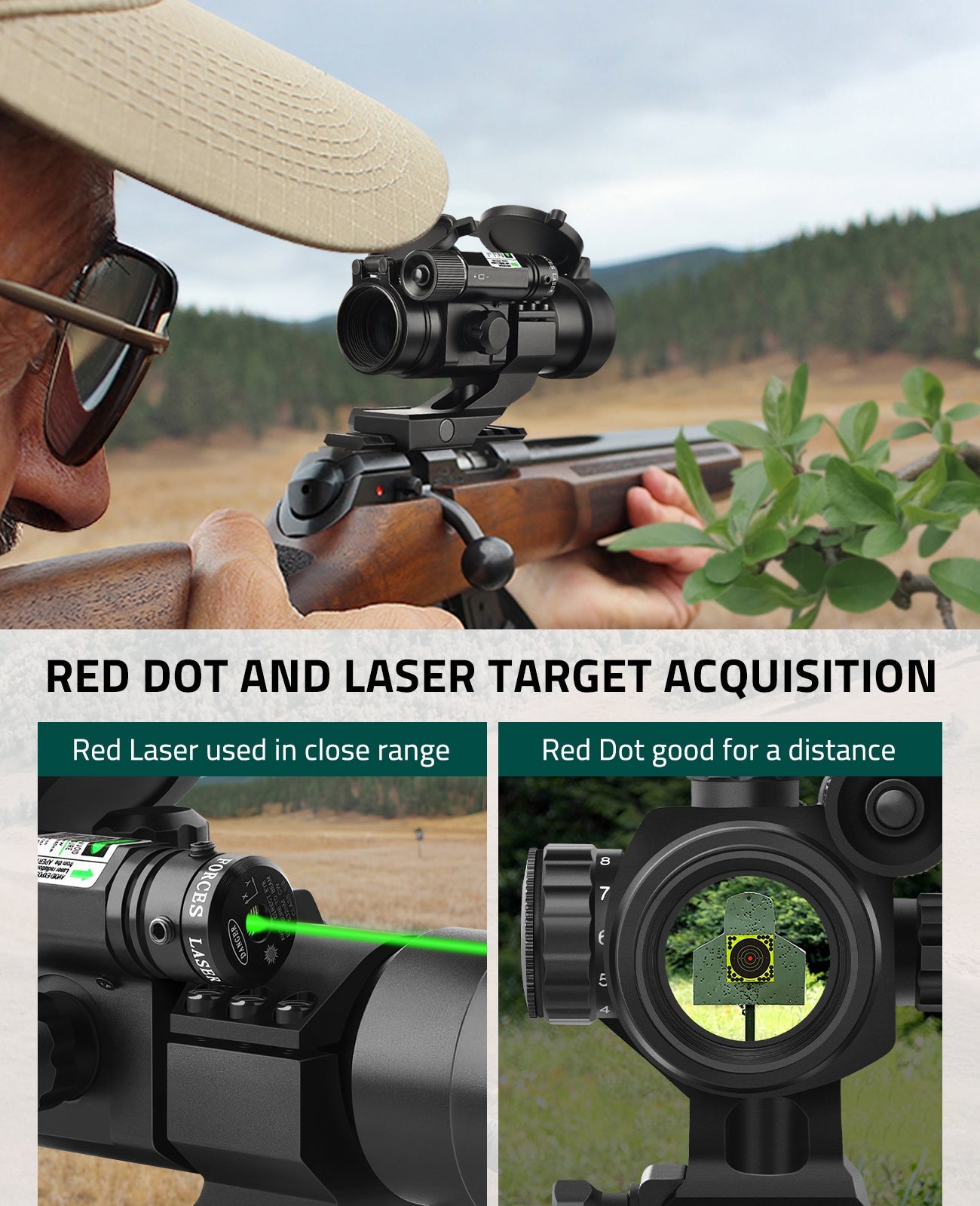 1x30mm Red Dot Sight Scope with Green Laser for 20mm Picatinny Rail – Waterproof, Shockproof, Adjustable Brightness 1