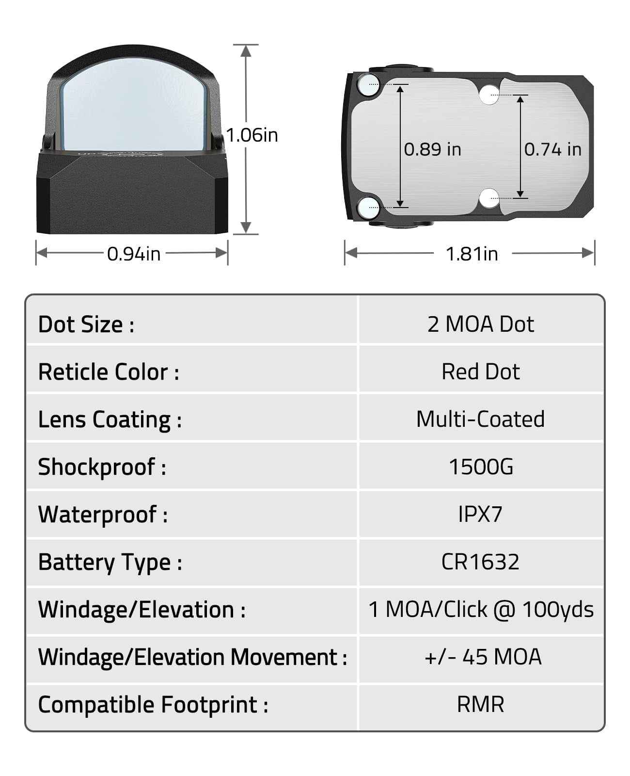3MOA Red Dot Sight for Pistol with Motion Activation, Waterproof Design, Shockproof, 10 Brightness Settings 3