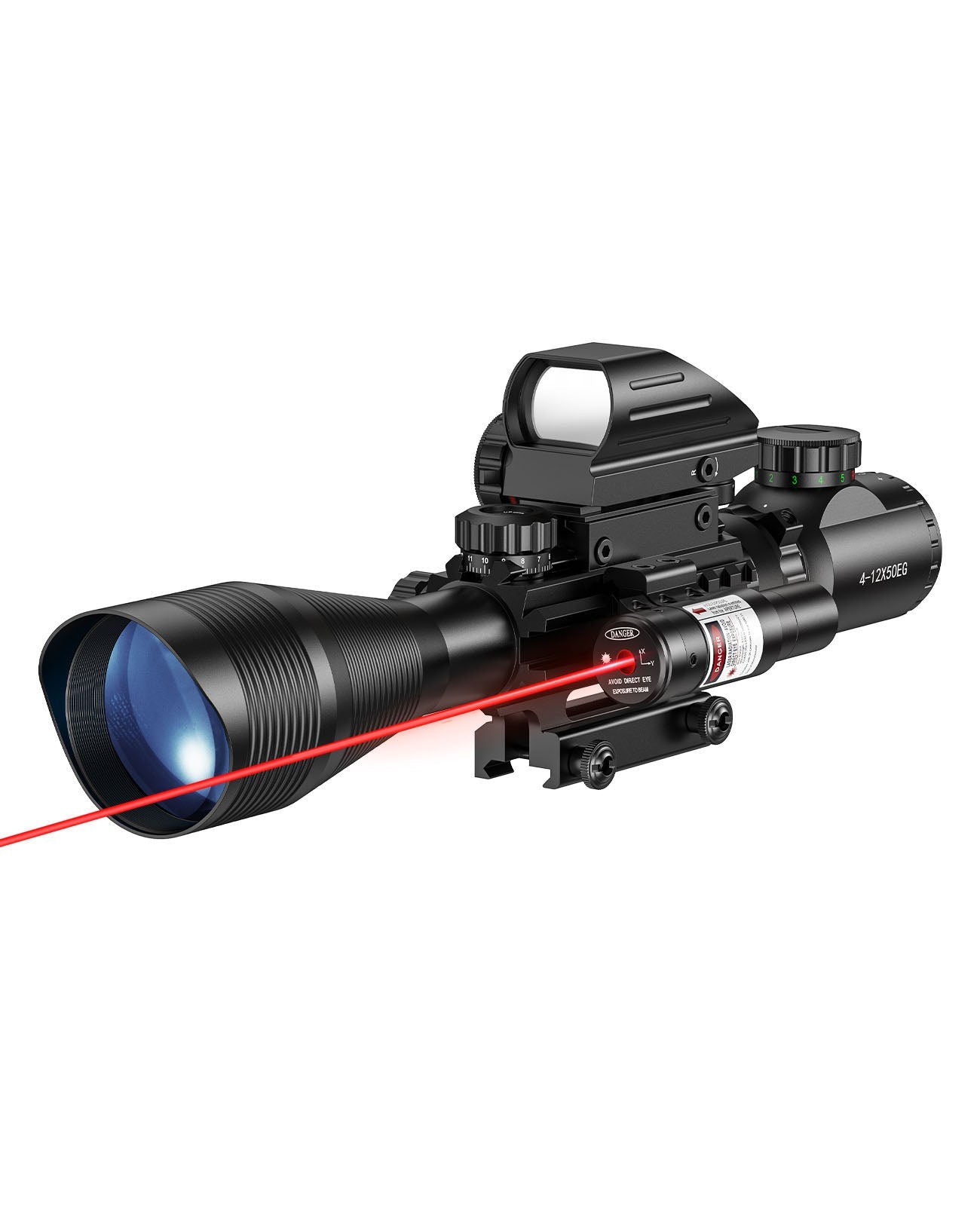 EagleFeather 4-12x50 AO Tactical Rifle Scope 3-in-1 Combination Kit