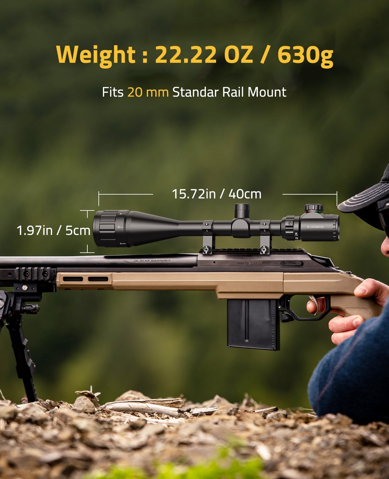 6-24x50 AOE Hunting Rifle Scope with Red and Green Illumination – High Magnification Optics for Low-Light Conditions 6