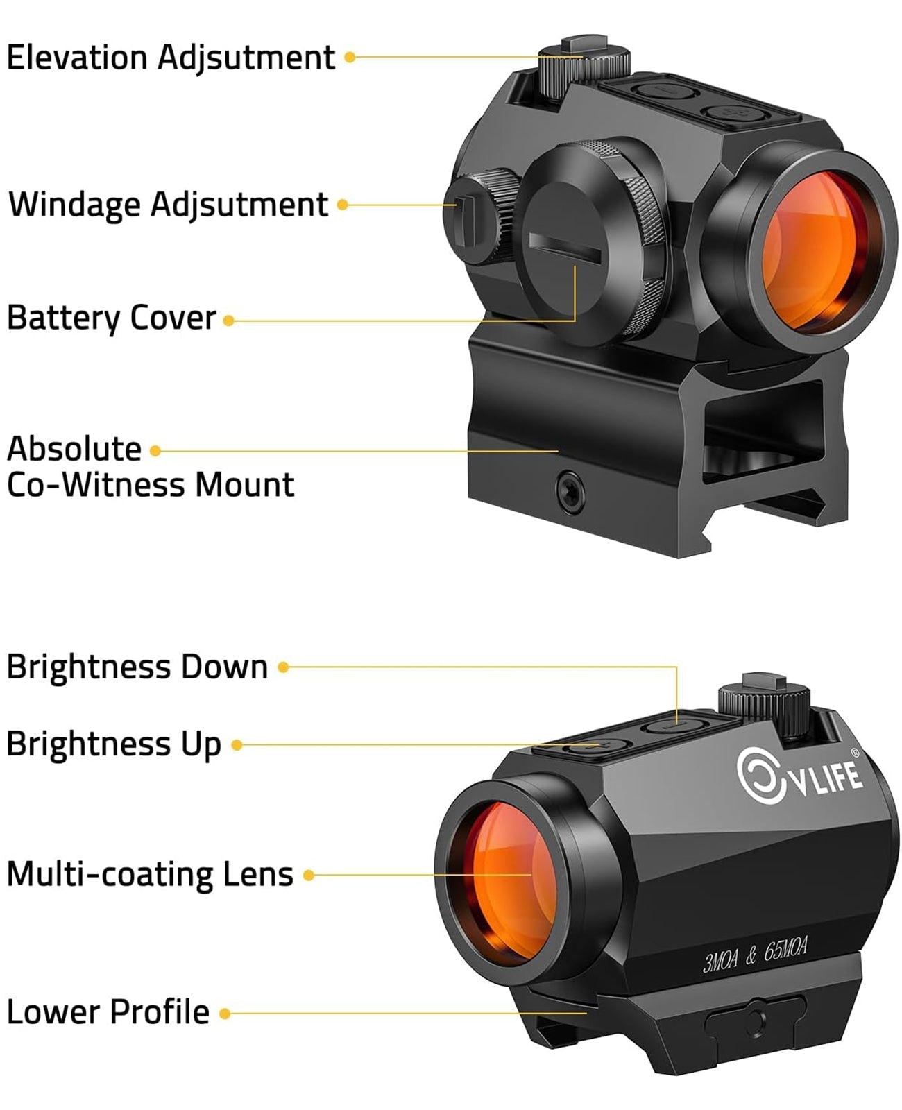Motion Awake Multiple Reticle Red Dot Sight with 3 MOA Dot and 65 MOA Circle – Waterproof, Fogproof, Impact Resistant, 50,000 Hour Battery Life 5