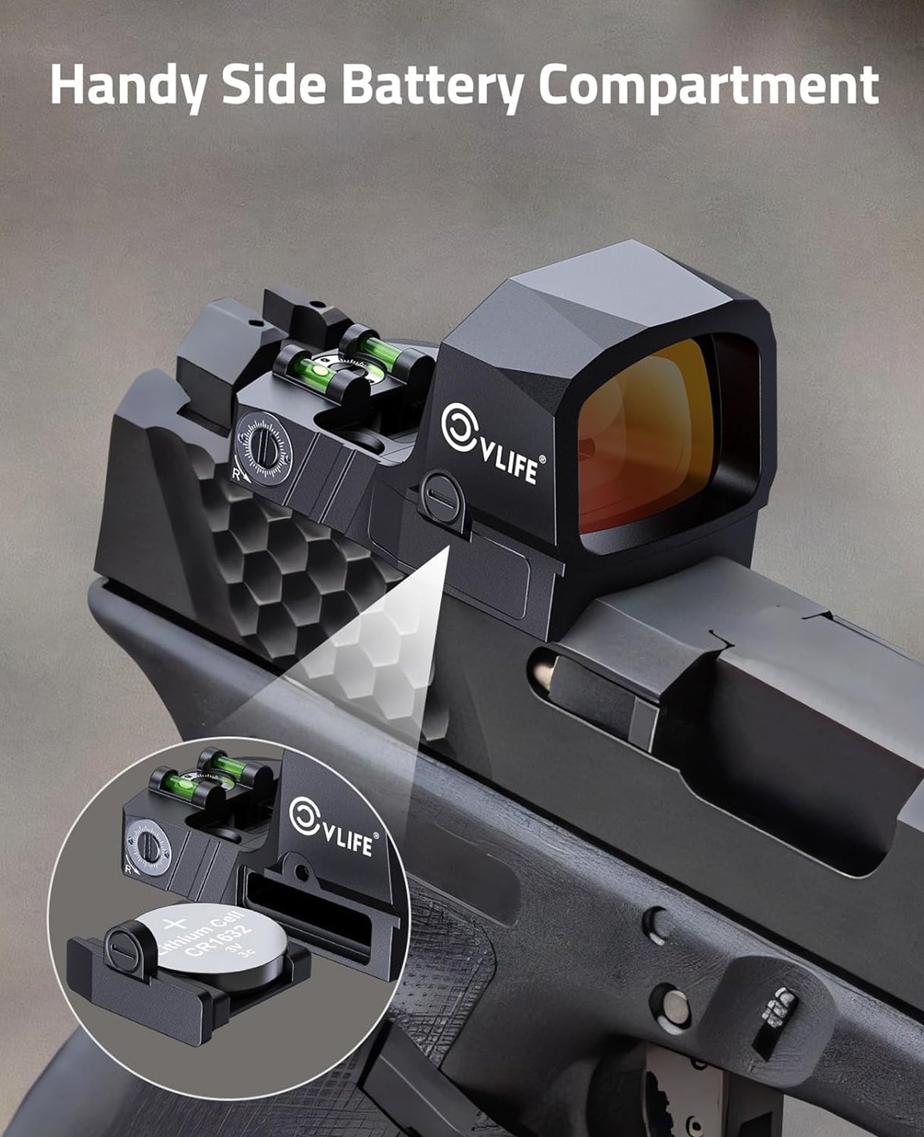 Multiple Reticle Red Dot Sight with Motion Awake Technology – Compact Handgun Sight with Side Battery Mount and Integrated Fiber Optic 7