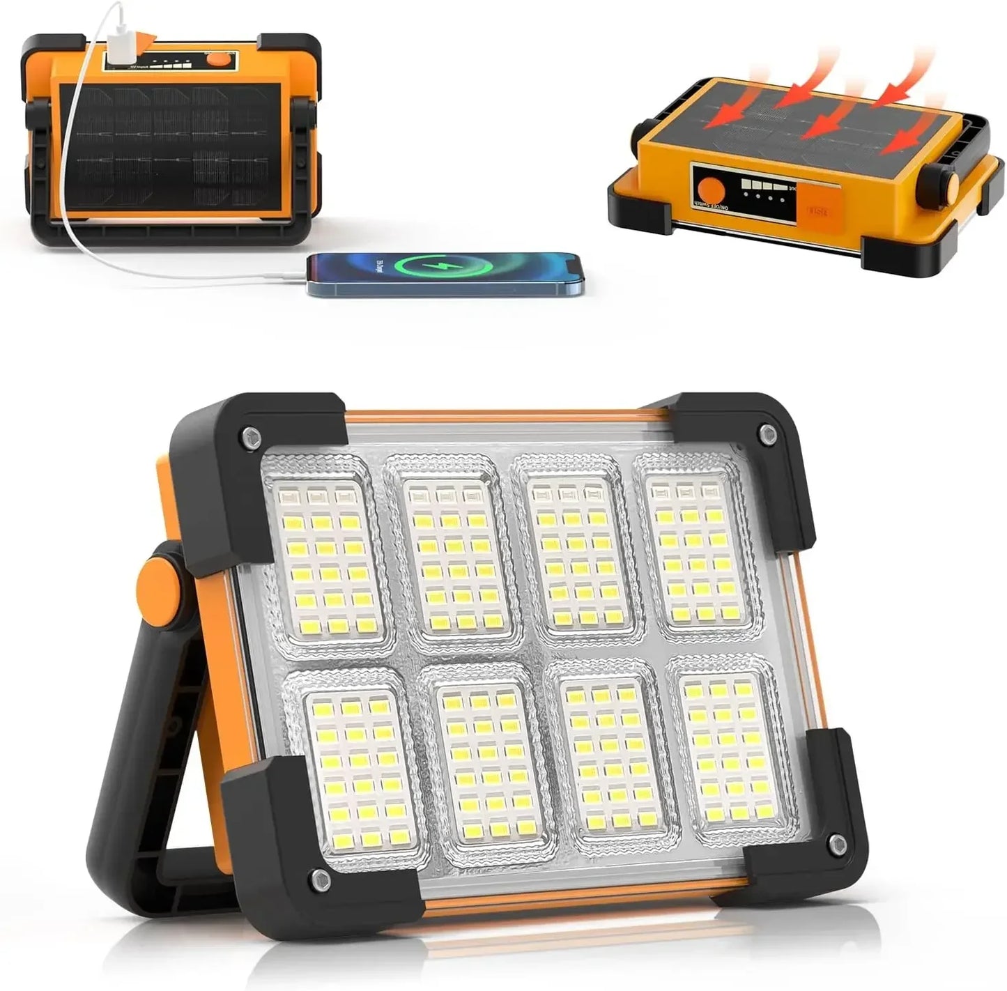 Rechargeable Solar Flood Light – 144 LEDs Waterproof Outdoor LED Flood Lights with Adjustable Handle and 4 Light Modes 0