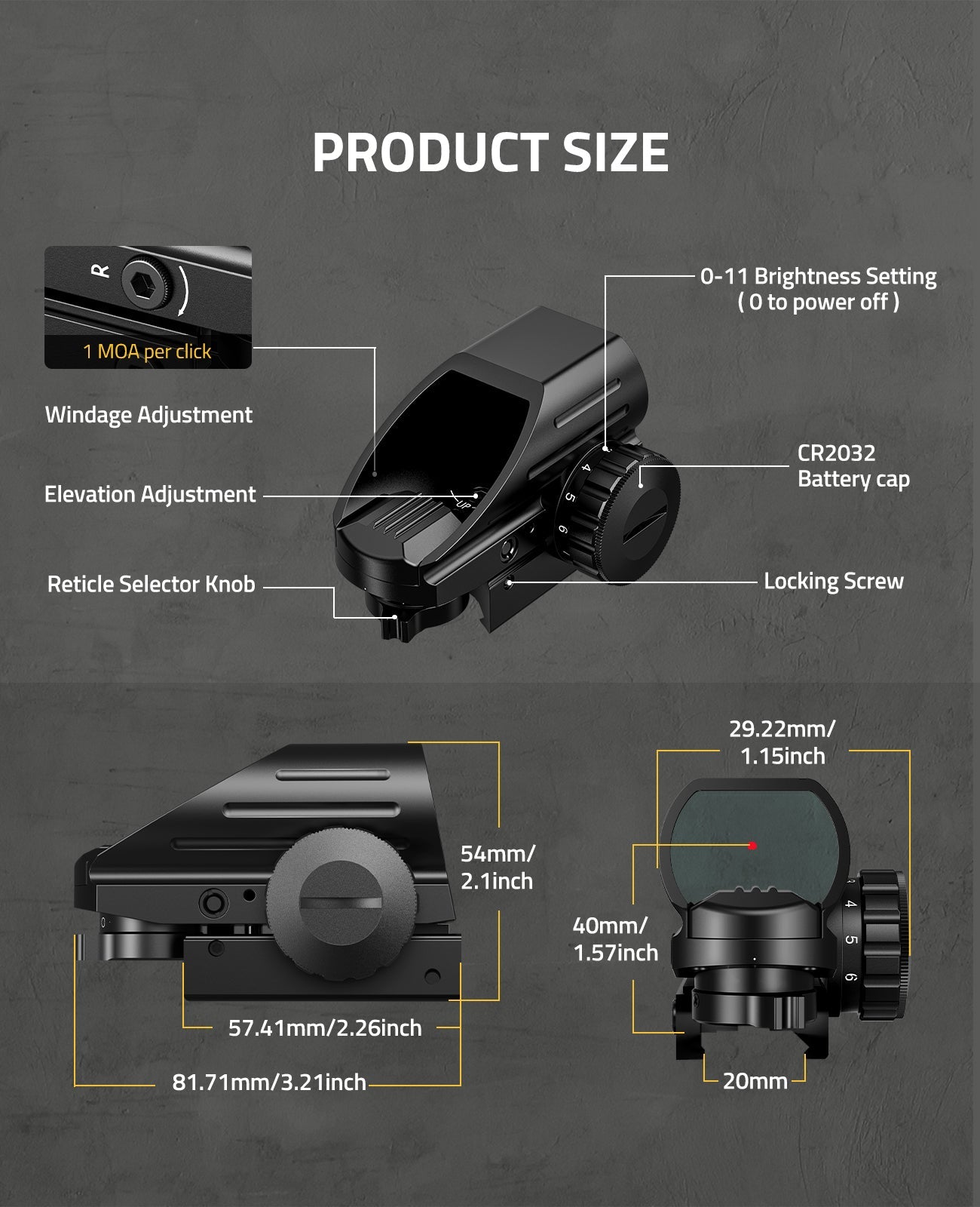 Red Dot Sight with 4 Reticles and 11 Brightness Settings – Holographic Optic Scope for Precision Shooting 5