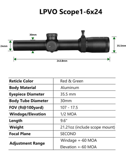 1-6x24 LPVO Rifle Scope with BDC and Circle Dot Reticle, High Definition Optical System, Waterproof, 5-Level Illumination 5