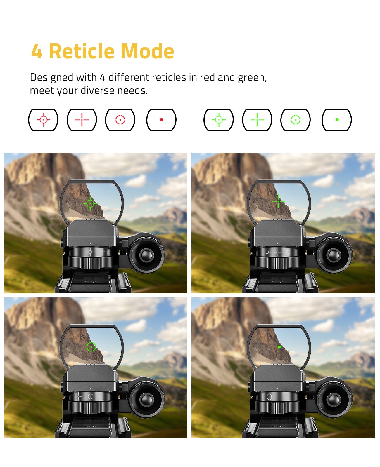 1X22X33 Red Dot Sight with Laser and 4 Reticle Options – Wide Field of View 4