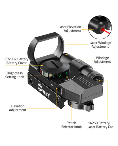 1X22X33 Red Dot Sight with Laser and 4 Reticle Options – Wide Field of View 5