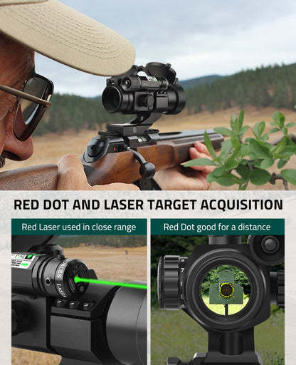 1x30mm Red Dot Sight Scope with Green Laser for 20mm Picatinny Rail – Waterproof, Shockproof, Adjustable Brightness 1