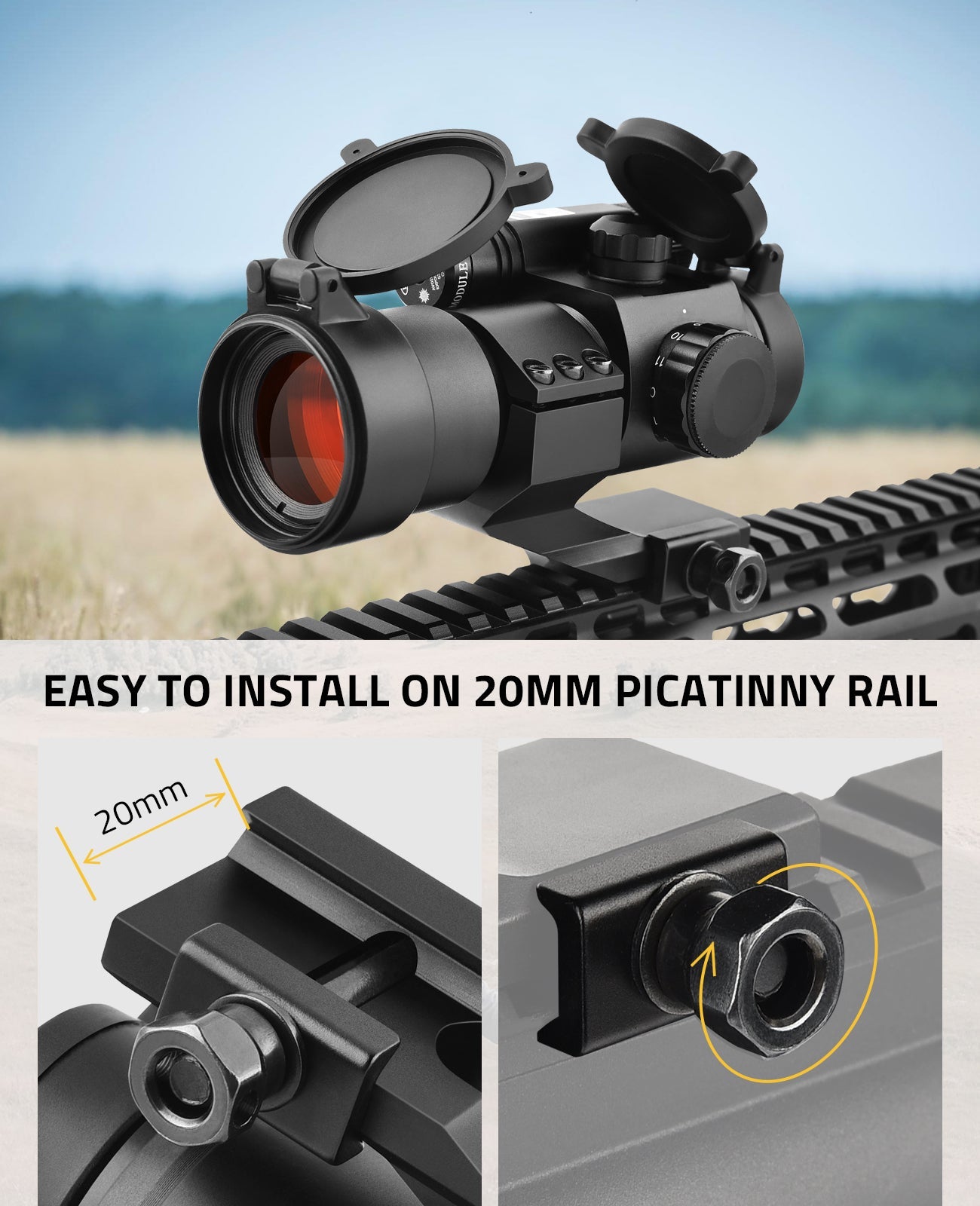 1x30mm Red Dot Sight Scope with Green Laser for 20mm Picatinny Rail – Waterproof, Shockproof, Adjustable Brightness 4
