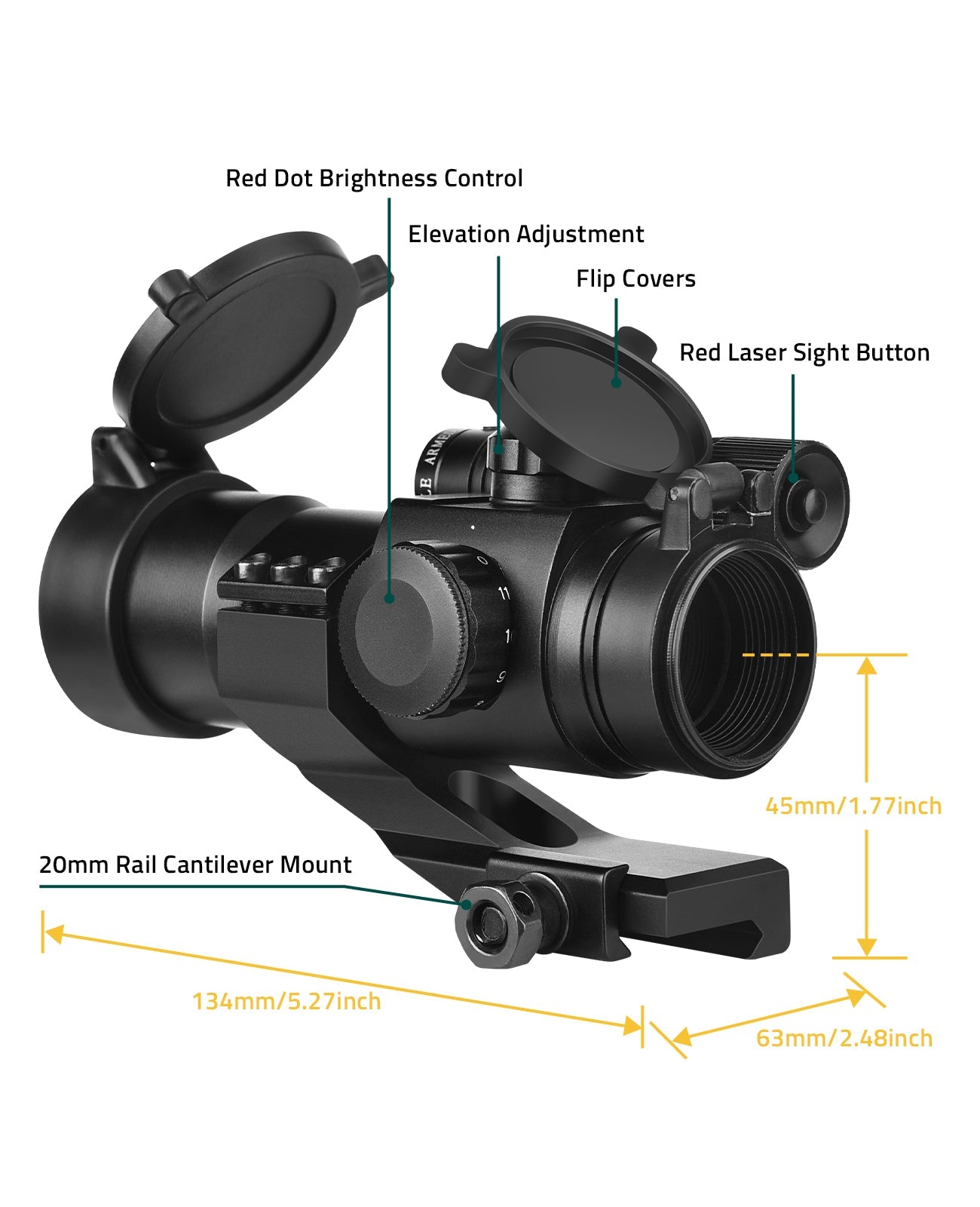 1x30mm Red Dot Sight Scope with Green Laser for 20mm Picatinny Rail – Waterproof, Shockproof, Adjustable Brightness 5