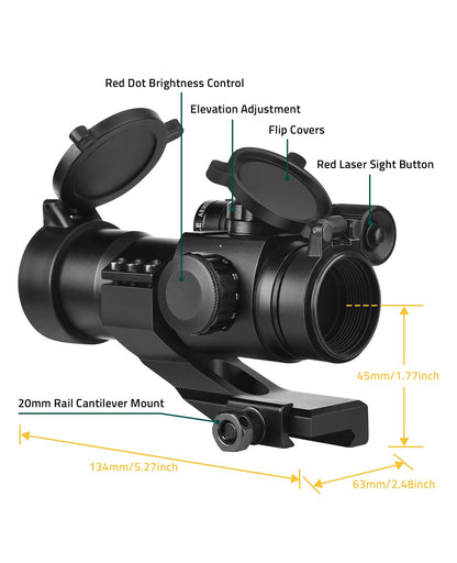1x30mm Red Dot Sight Scope with Green Laser for 20mm Picatinny Rail – Waterproof, Shockproof, Adjustable Brightness 5