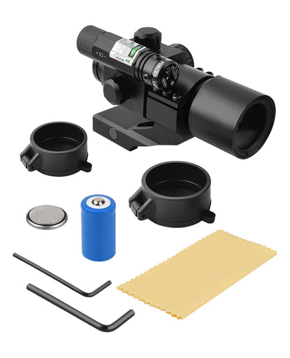 1x30mm Red Dot Sight Scope with Green Laser for 20mm Picatinny Rail – Waterproof, Shockproof, Adjustable Brightness 6