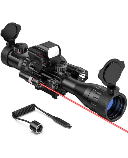 2.5-10X40 AO Rifle Scope Combo with Red Dot Sight, Green Laser, Flashlight – Adjustable Reticle, Waterproof, Easy Mounting 0