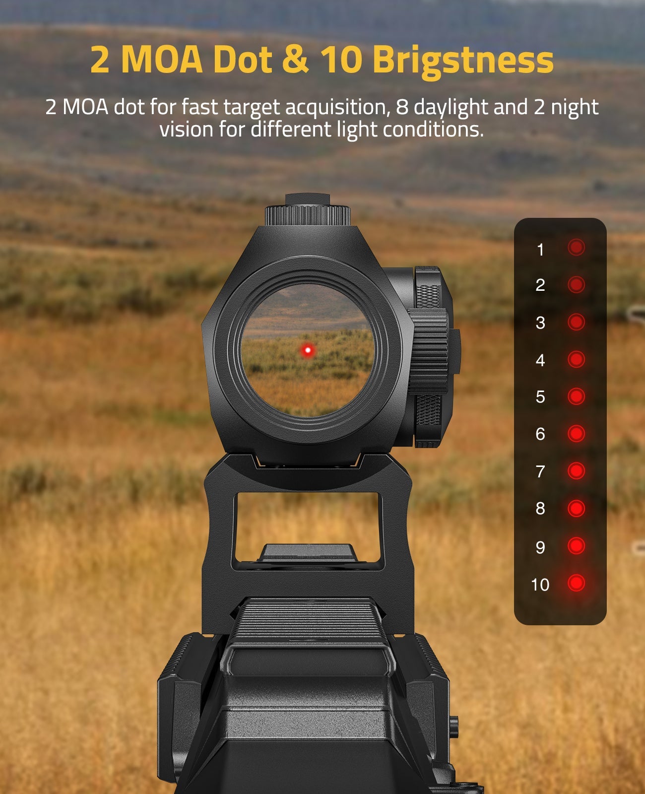 2 MOA Red Dot Sight with Shake Awake Technology, Waterproof Design for Picatinny Rail, Tool-Free Adjustments, High Accuracy 2