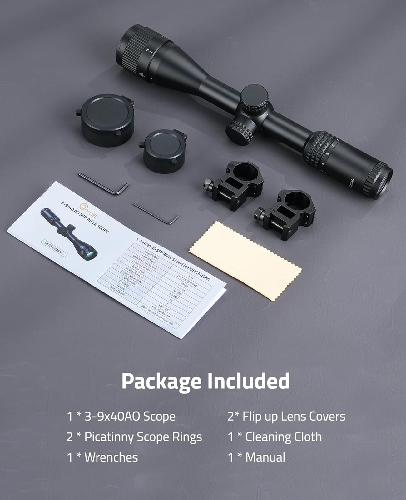 3-9x40 AO Scope with Fully Multicoated Lens, Adjustable Parallax, Shockproof and Waterproof Design 7