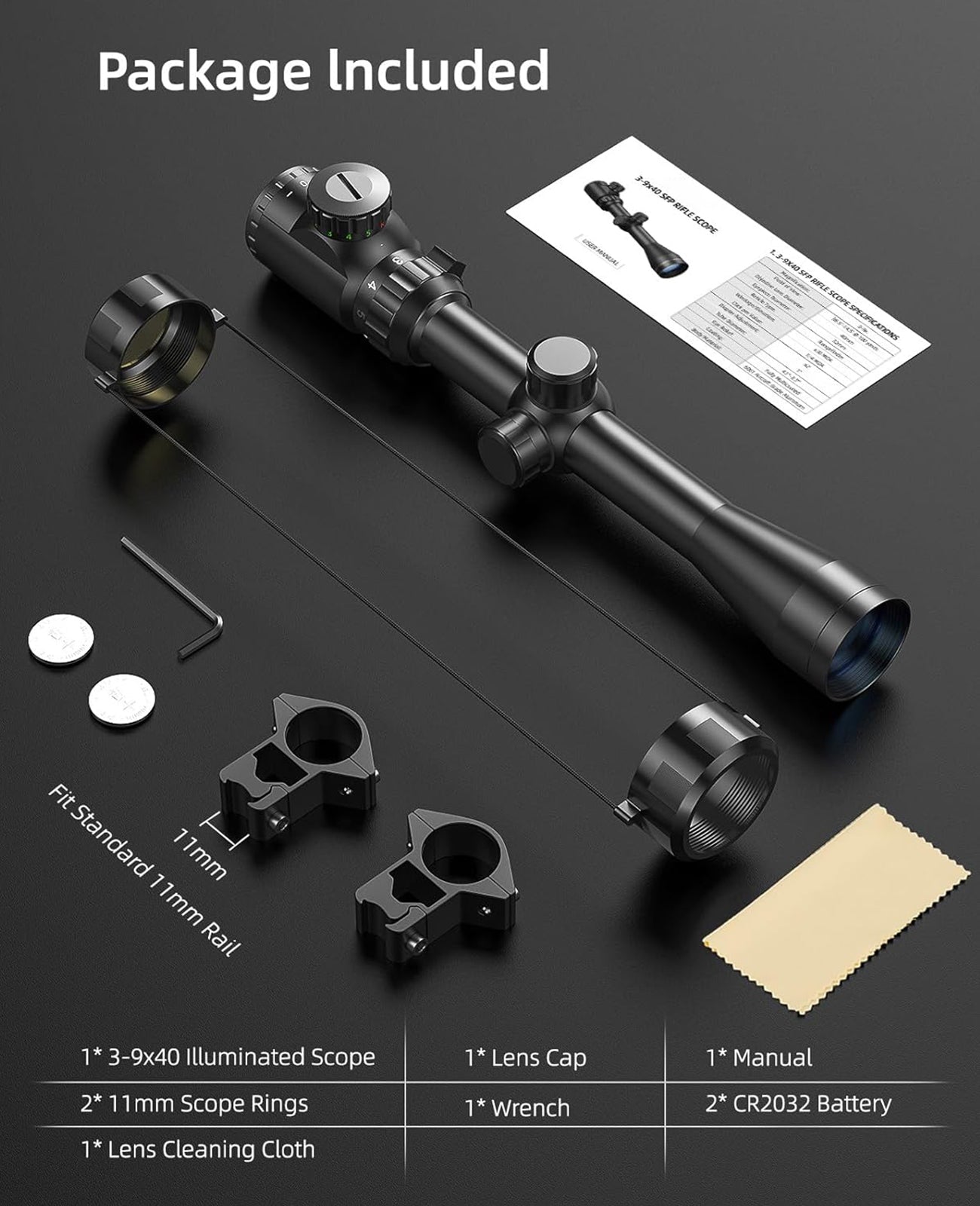 3-9x40 Illuminated Rifle Scope with Rangefinder Reticle and Multi-Coated Lens – Adjustable Brightness for Enhanced Target Acquisition 6
