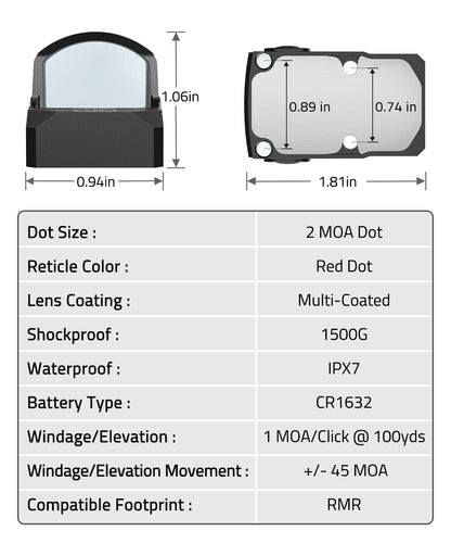 3MOA Red Dot Sight for Pistol with Motion Activation, Waterproof Design, Shockproof, 10 Brightness Settings 3