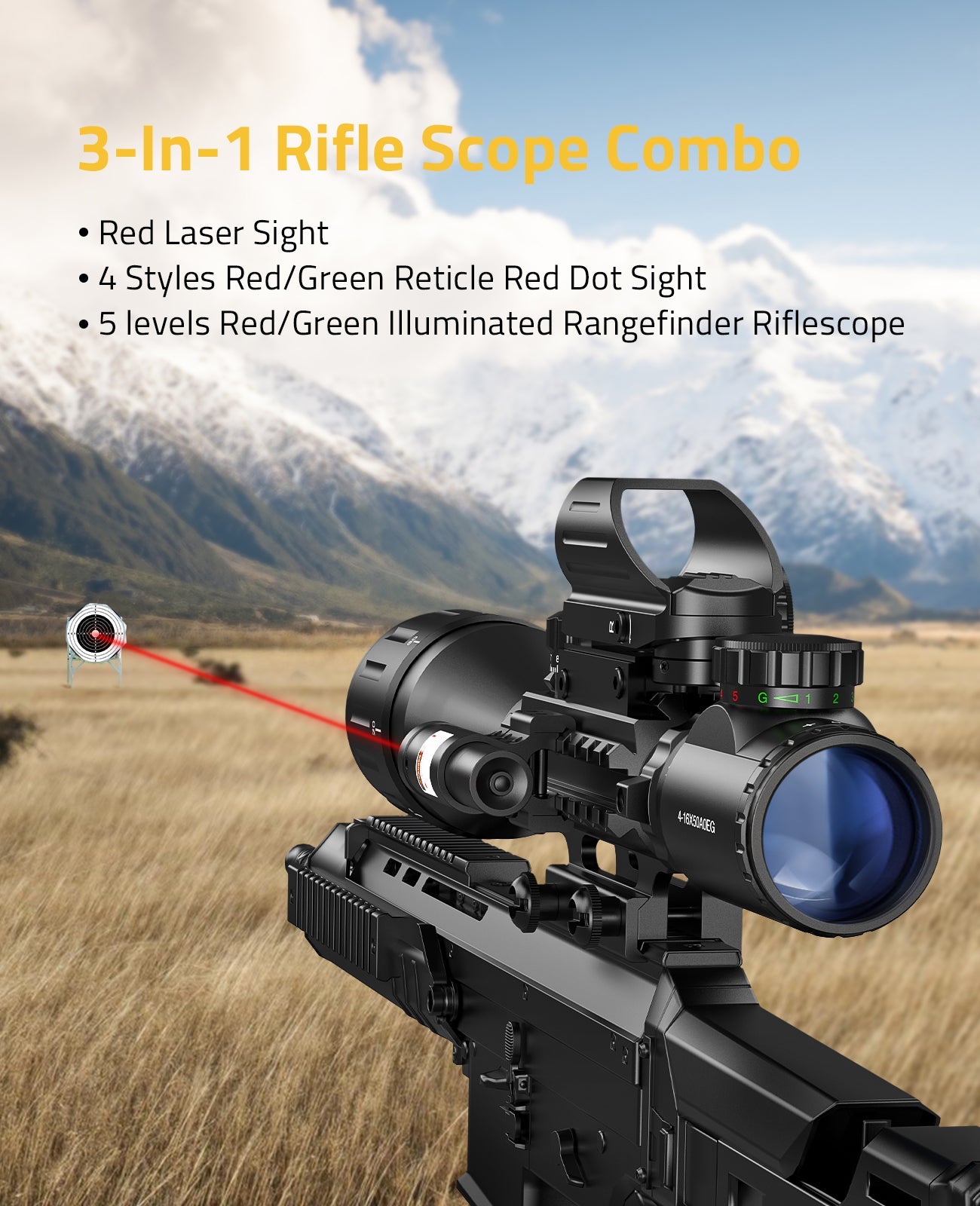 EagleFeather 4-16x50 AO Tactical Rifle Scope 3-in-1 Combination Kit