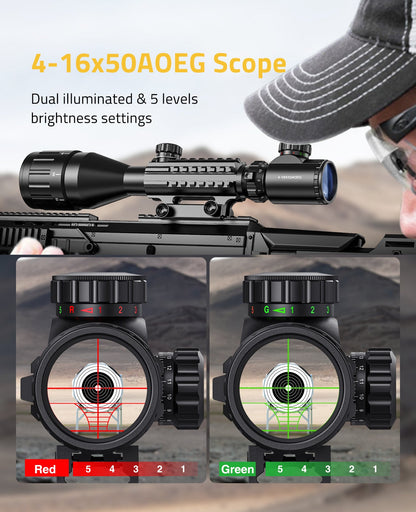 EagleFeather 4-16x50 AO Tactical Rifle Scope 3-in-1 Combination Kit