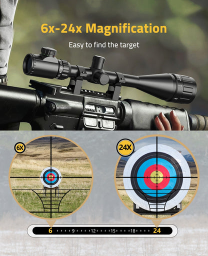 6-24x50 AOE Hunting Rifle Scope with Red and Green Illumination – High Magnification Optics for Low-Light Conditions 4