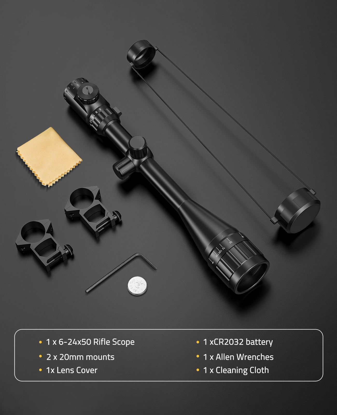 6-24x50 AOE Hunting Rifle Scope with Red and Green Illumination – High Magnification Optics for Low-Light Conditions 7