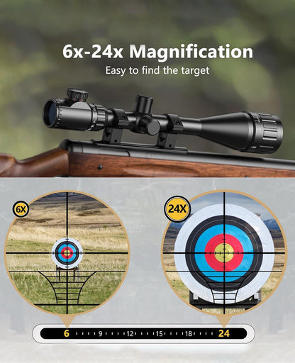 6-24x50 AO Rifle Scope with Parallax Adjustment and Dual Illuminated Reticle for Precision Hunting 3