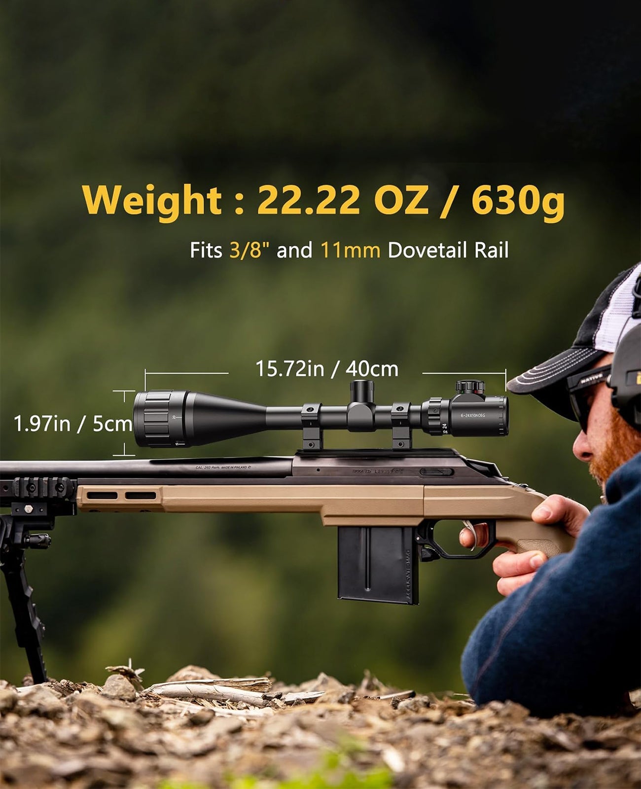 6-24x50 AO Rifle Scope with Parallax Adjustment and Dual Illuminated Reticle for Precision Hunting 5