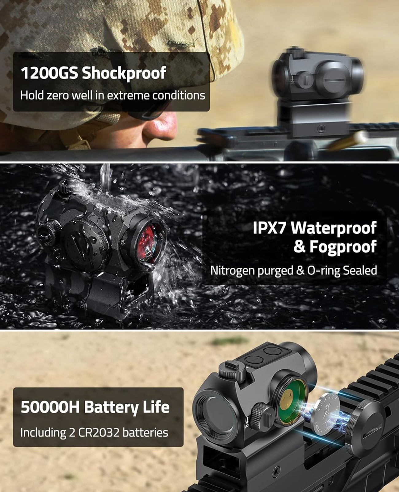 Motion Awake Multiple Reticle Red Dot Sight with 3 MOA Dot and 65 MOA Circle – Waterproof, Fogproof, Impact Resistant, 50,000 Hour Battery Life 3
