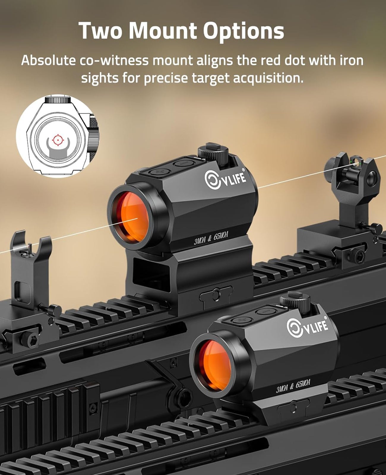 Motion Awake Multiple Reticle Red Dot Sight with 3 MOA Dot and 65 MOA Circle – Waterproof, Fogproof, Impact Resistant, 50,000 Hour Battery Life 4