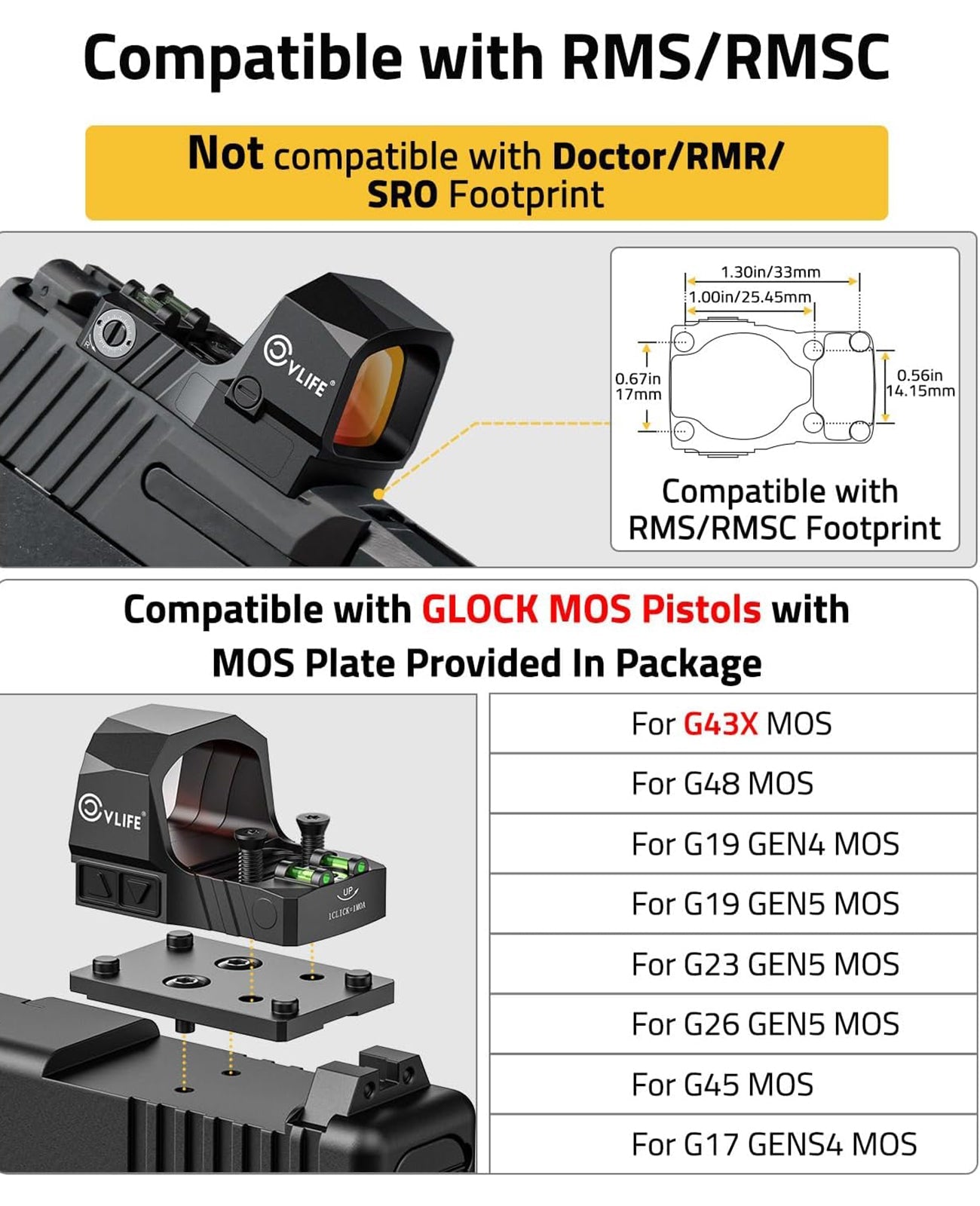Multiple Reticle Red Dot Sight with Motion Awake Technology – Compact Handgun Sight with Side Battery Mount and Integrated Fiber Optic 4