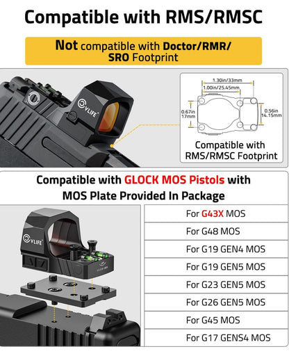 Multiple Reticle Red Dot Sight with Motion Awake Technology – Compact Handgun Sight with Side Battery Mount and Integrated Fiber Optic 4