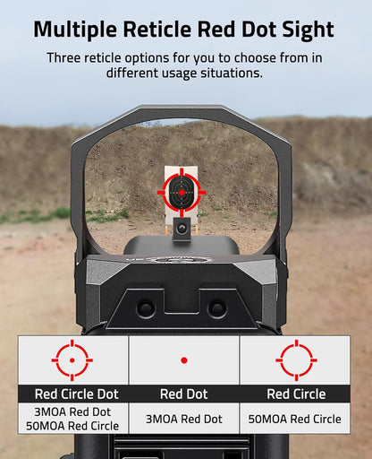 Multiple Reticle Red Dot Sight with Motion Awake Technology – Waterproof and Shockproof, 1x Magnification, 10 Brightness Settings 1