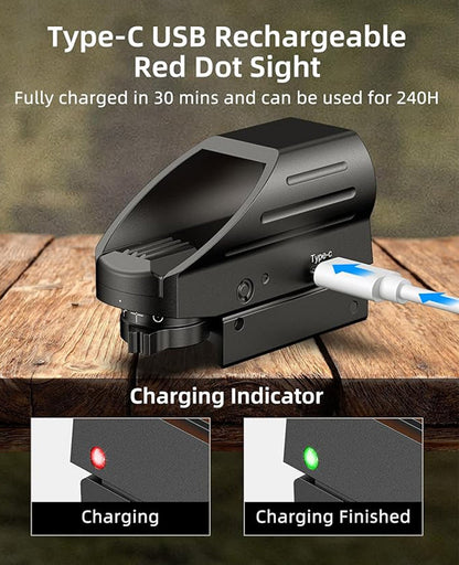 Rechargeable Red Dot Sight with Type-C Charging, 28x40 mm Lens, 4 Reticle Options, Picatinny Mount, Anti-Glare Coating 3