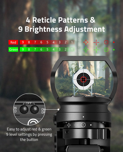 Red and Green Dot Sight with 4 Reticles for 20mm Rail – Tubeless Design 3