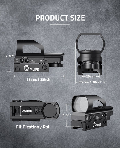 Red and Green Dot Sight with 4 Reticles for 20mm Rail – Tubeless Design 4