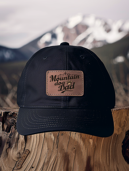 Mountain Dog Dad | Leather Patch Bio-Washed Dad Hat