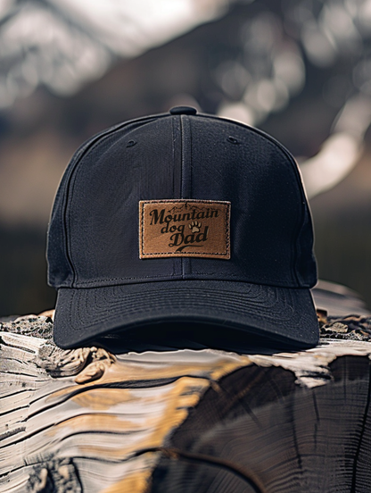 Mountain Dog Dad | Leather Patch Bio-Washed Dad Hat